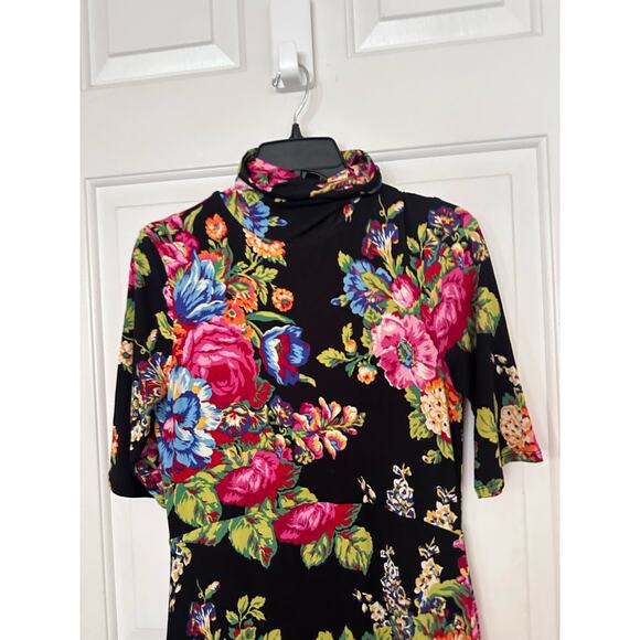 Ettwa by Anthropologie Dress Coreyell Turtleneck Mini Floral Black Women's XS - Picture 3 of 5